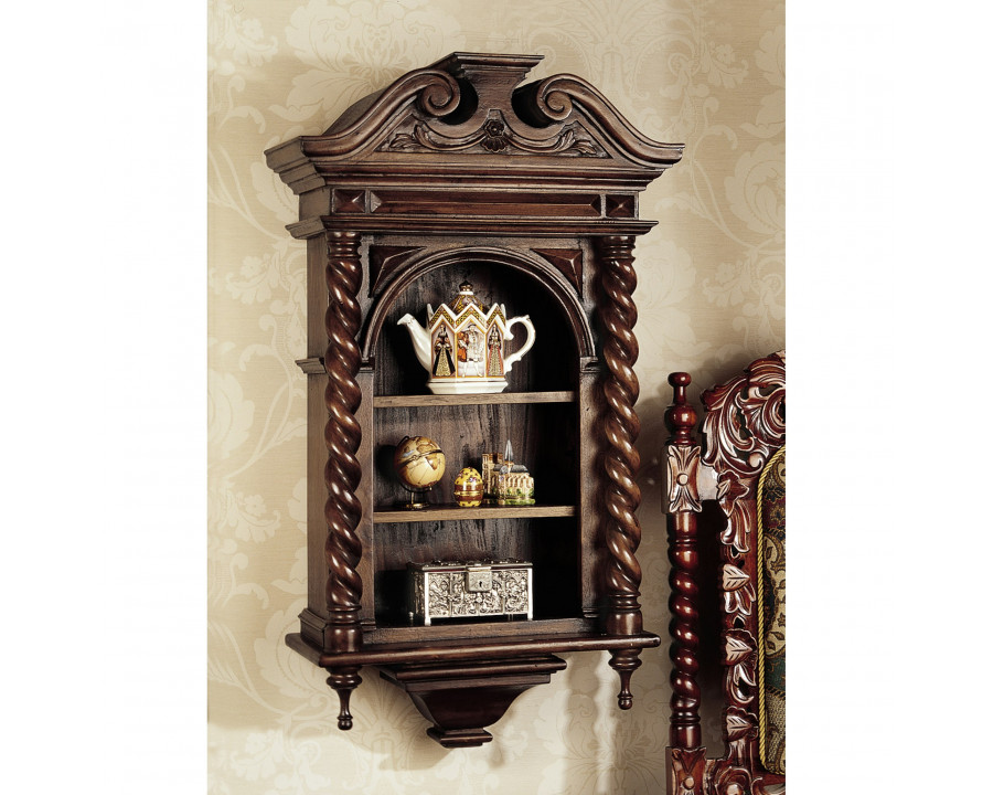 Toscano - Charles II Wall Curio Cabinet in Walnut, Mahogany