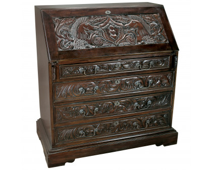 Toscano - Carved Unicorn Drop-Front Writing Desk in Cherry, Mahogany