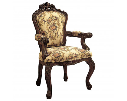 Toscano - Carved Rocaille Chair in Beige, Fabric/Mahogany