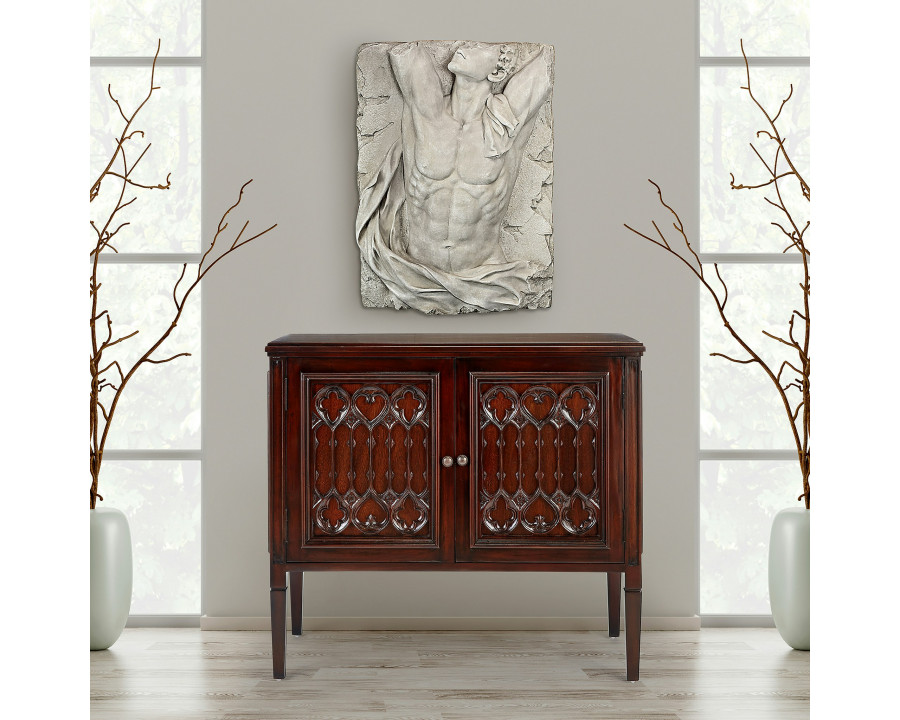 Toscano - Canterbury Abbey Gothic Cabinet Console Table in Walnut, Mahogany