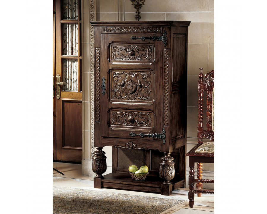 Toscano - Coat of Arms Gothic Revival Armoire in Cherry, Mahogany