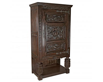 Toscano - Coat of Arms Gothic Revival Armoire in Cherry, Mahogany