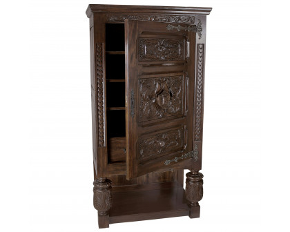 Toscano - Coat of Arms Gothic Revival Armoire in Cherry, Mahogany