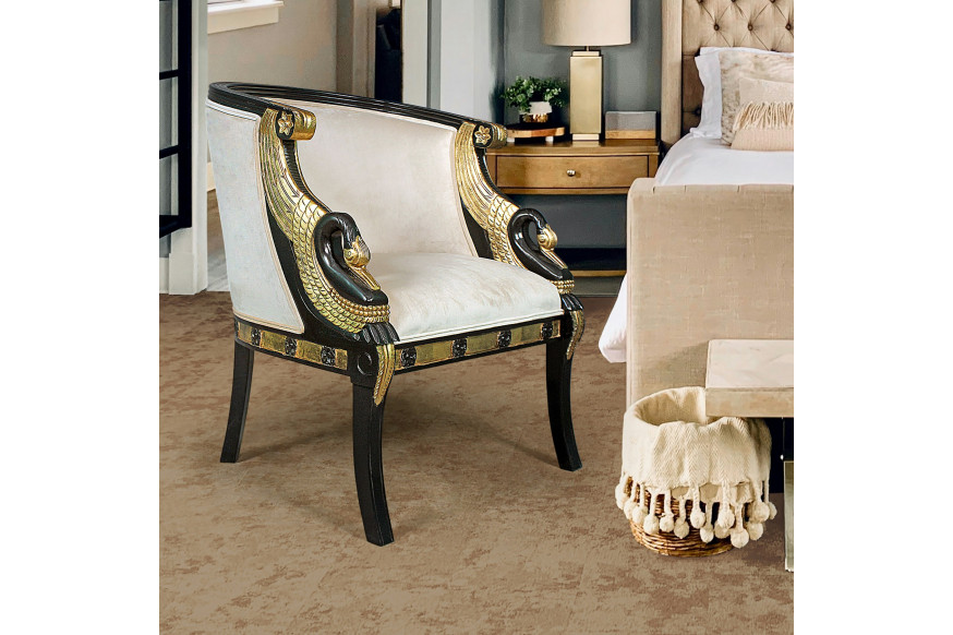 Toscano™ Neoclassical Graceful Swans Tub Chair - Ivory, Velvet