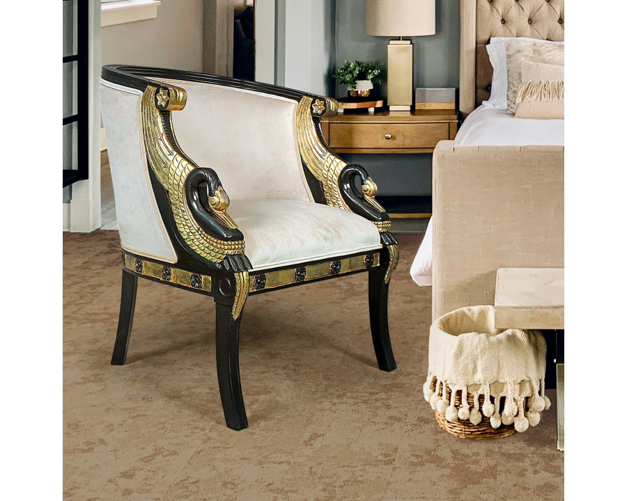 Toscano - Neoclassical Graceful Swans Tub Chair in Ivory, Velvet