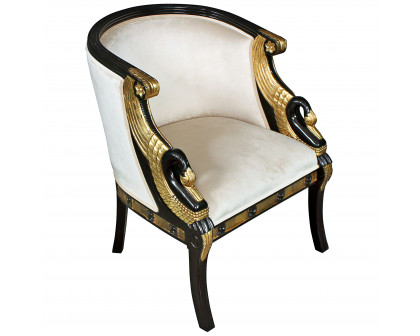 Toscano™ Neoclassical Graceful Swans Tub Chair - Ivory, Velvet