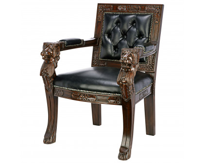 Toscano Beardsley Lion Armchair - Black, Mahogany/Leather