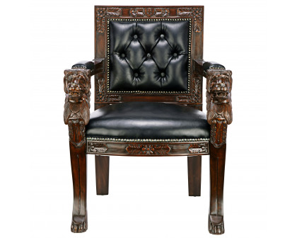 Toscano Beardsley Lion Armchair - Black, Mahogany/Leather