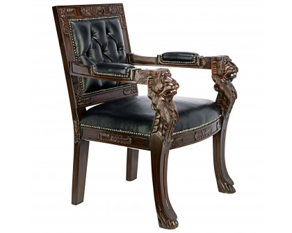 Toscano Beardsley Lion Armchair - Black, Mahogany/Leather