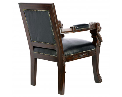 Toscano Beardsley Lion Armchair - Black, Mahogany/Leather