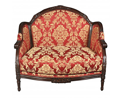 Toscano - Madame Antoinette Loveseat Sofa Couch in Red, Fabric