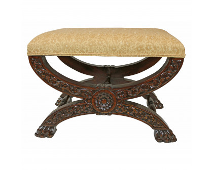 Toscano - Renaissance Curulis Ottoman Stool in Fabric/Mahogany