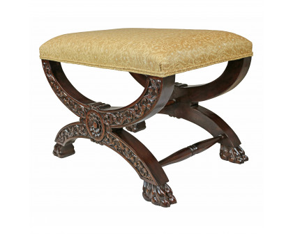 Toscano - Renaissance Curulis Ottoman Stool in Fabric/Mahogany