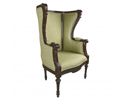 Toscano - Louis XVI Wingback Armchair in Green, Fabric/Mahogany