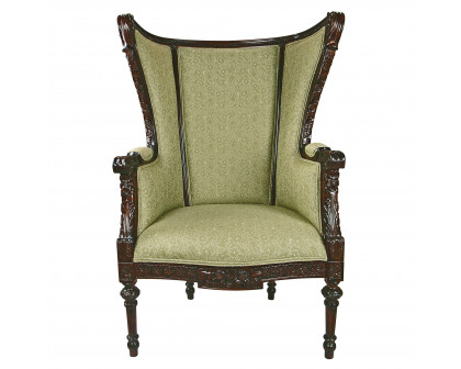 Toscano - Louis XVI Wingback Armchair in Green, Fabric/Mahogany