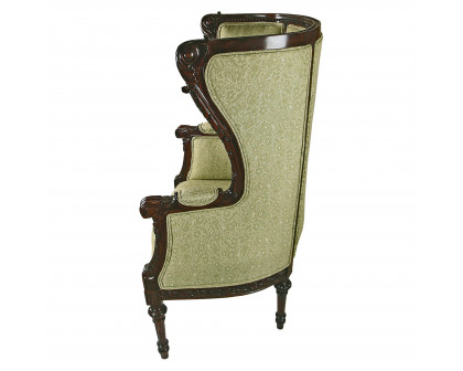 Toscano - Louis XVI Wingback Armchair in Green, Fabric/Mahogany