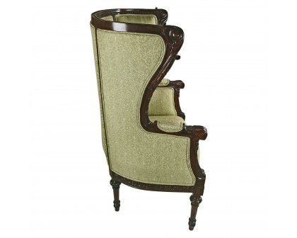 Toscano - Louis XVI Wingback Armchair in Green, Fabric/Mahogany