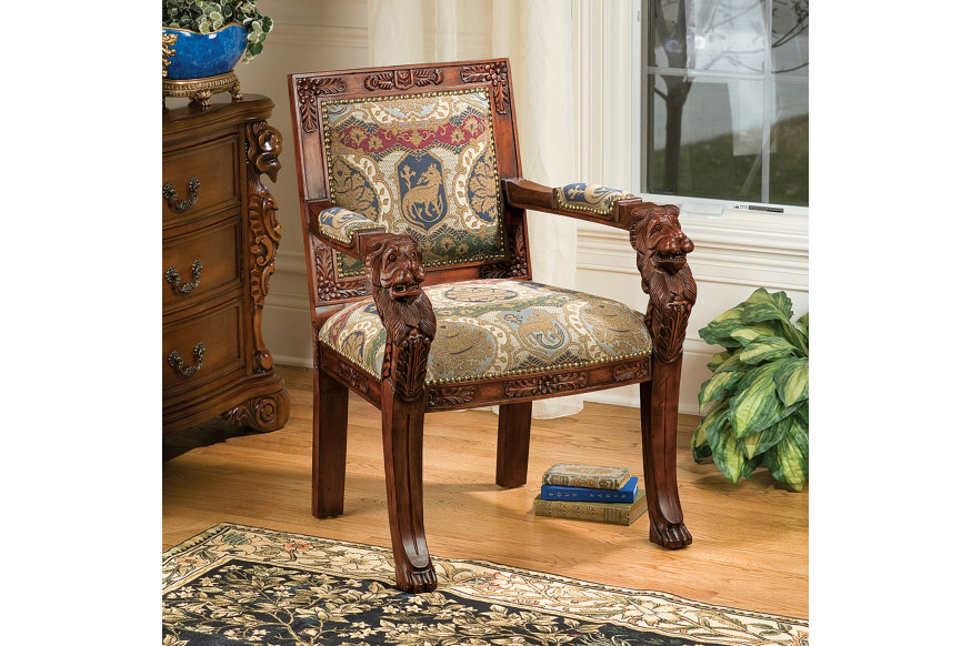 Toscano™ Beardsley Lion Armchair - Brown, Mahogany/Fabric