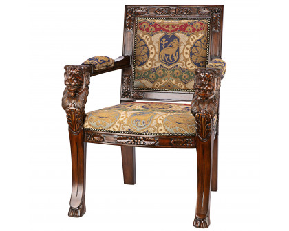 Toscano™ Beardsley Lion Armchair - Brown, Mahogany/Fabric