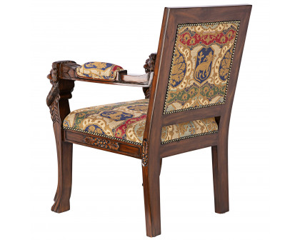 Toscano™ Beardsley Lion Armchair - Brown, Mahogany/Fabric