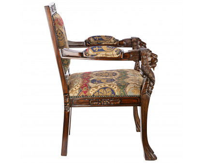 Toscano™ Beardsley Lion Armchair - Brown, Mahogany/Fabric