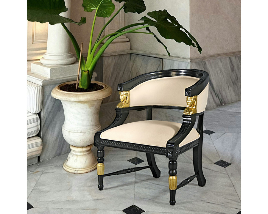 Toscano - Neoclassical Egyptian Revival Chair in Beige, Fabric/Mahogany