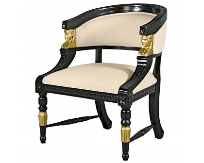 Toscano - Neoclassical Egyptian Revival Chair in Beige, Fabric/Mahogany