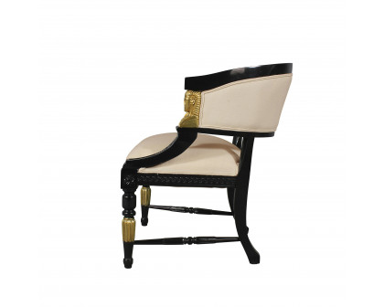 Toscano - Neoclassical Egyptian Revival Chair in Beige, Fabric/Mahogany