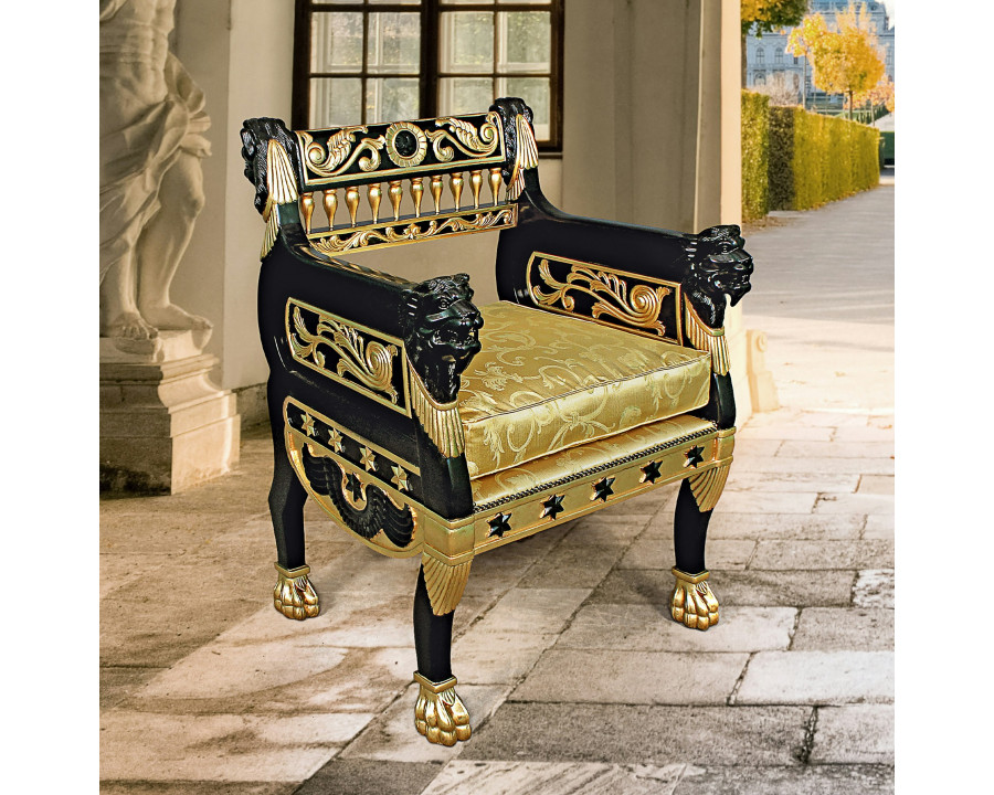 Toscano - Caesar Royal Lions Hand-Carved Throne Chair — Black/Gold, Mahogany