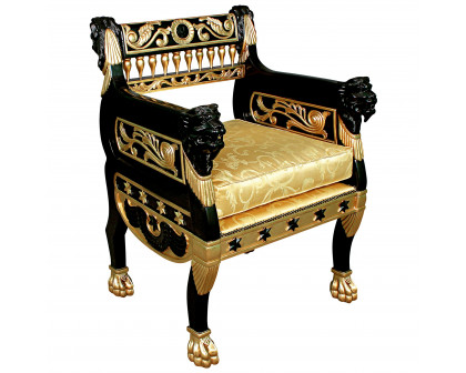 Toscano - Caesar Royal Lions Hand-Carved Throne Chair — Black/Gold, Mahogany