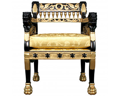 Toscano - Caesar Royal Lions Hand-Carved Throne Chair — Black/Gold, Mahogany