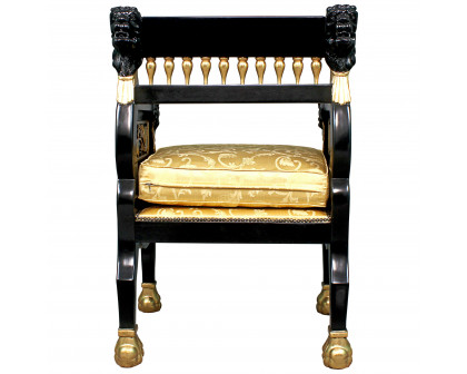 Toscano - Caesar Royal Lions Hand-Carved Throne Chair — Black/Gold, Mahogany