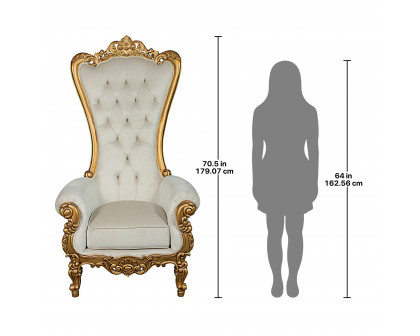 Toscano - Contessa Stylish Baroque Throne Chair in Ivory, Velvet