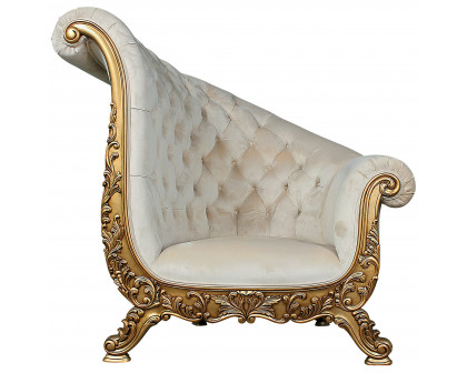 Toscano - Lombard Art Deco Winged Sofa Chair in Ivory, Velvet