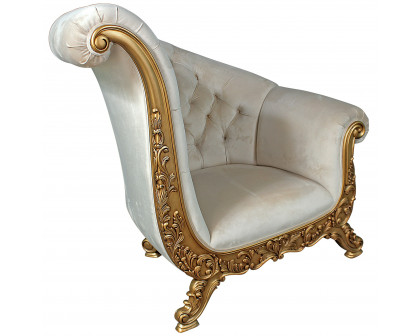 Toscano - Lombard Art Deco Winged Sofa Chair in Ivory, Velvet