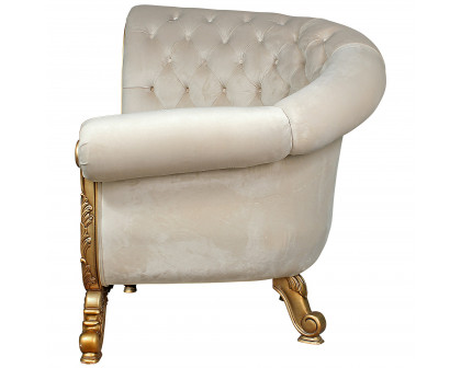 Toscano - Lombard Art Deco Winged Sofa Chair in Ivory, Velvet