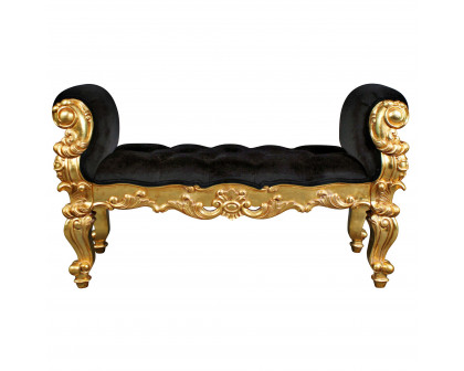 Toscano - The Arrondissement Tufted Double Rolled Arm Bench in Black/Gold, Velvet/Mahogany