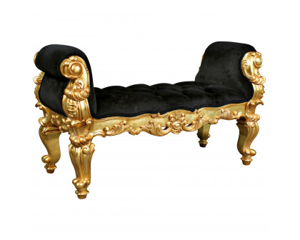 Toscano - The Arrondissement Tufted Double Rolled Arm Bench in Black/Gold, Velvet/Mahogany