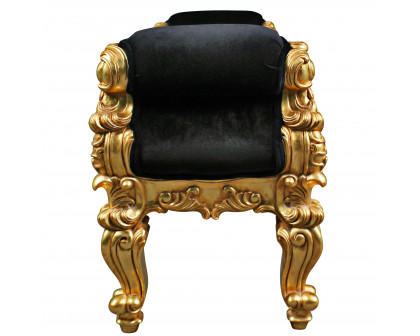 Toscano - The Arrondissement Tufted Double Rolled Arm Bench in Black/Gold, Velvet/Mahogany