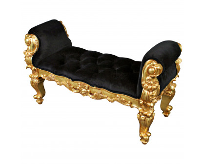 Toscano - The Arrondissement Tufted Double Rolled Arm Bench in Black/Gold, Velvet/Mahogany