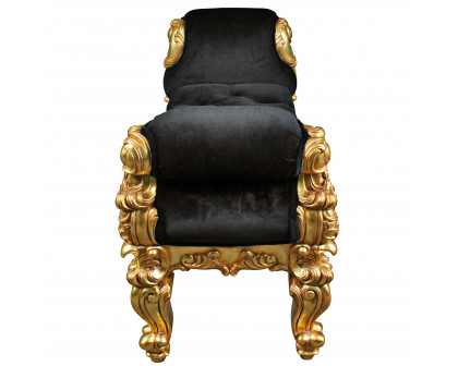 Toscano - The Arrondissement Tufted Double Rolled Arm Bench in Black/Gold, Velvet/Mahogany