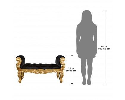 Toscano - The Arrondissement Tufted Double Rolled Arm Bench in Black/Gold, Velvet/Mahogany