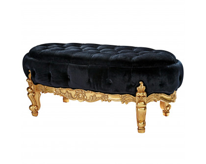 Toscano - 7th Arrondissement Tufted Oval Bench in Ebony/Gold, Velvet/Mahogany