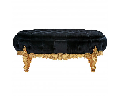 Toscano - 7th Arrondissement Tufted Oval Bench in Ebony/Gold, Velvet/Mahogany