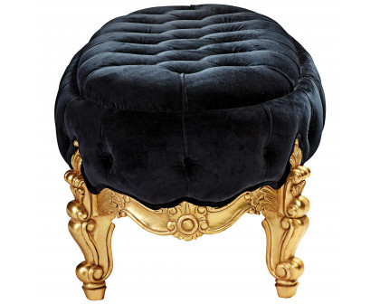 Toscano - 7th Arrondissement Tufted Oval Bench in Ebony/Gold, Velvet/Mahogany