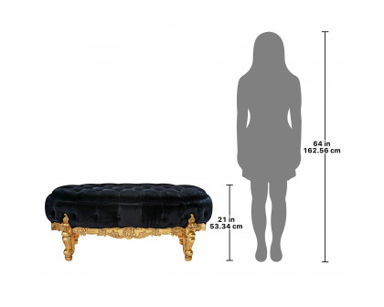 Toscano - 7th Arrondissement Tufted Oval Bench in Ebony/Gold, Velvet/Mahogany