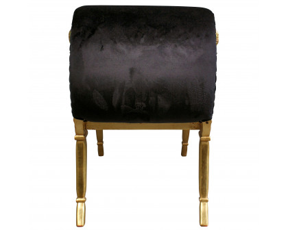 Toscano - Apolline Crescent Scrolled Boudoir Bench in Ebony/Gold, Velvet/Mahogany