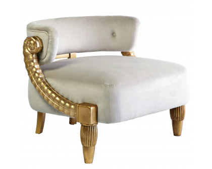 Toscano - Contemporary Ammon Horn Tub Chair in Ivory/Gold, Velvet/Mahogany