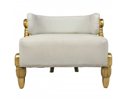 Toscano - Contemporary Ammon Horn Tub Chair in Ivory/Gold, Velvet/Mahogany