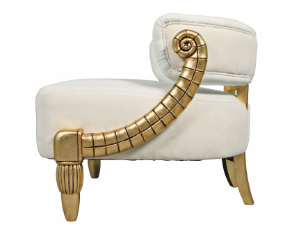 Toscano - Contemporary Ammon Horn Tub Chair in Ivory/Gold, Velvet/Mahogany